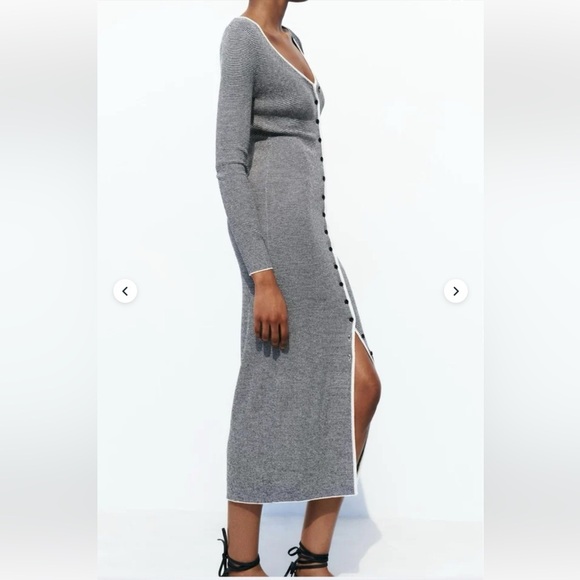 New ZARA V-neck Striped Midi Knit Dress With Contrast Buttons - Picture 4 of 6